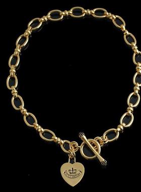 潮人时尚气质朋克双面字母扁薄爱心坠基础款款扣锁骨链桃心项链