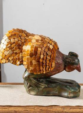 泰国木雕工艺品东南亚风格手工雕刻动物摆件书架办公室桌面摆件