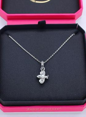 潮人小众时尚百搭气质立体珍珠银色镶钻蜜蜂迷你吊坠拉珠锁骨项链