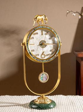 贝壳座钟桌面钟表装饰居家美物珐琅彩冰裂纹复古轻奢客厅坐钟摆件