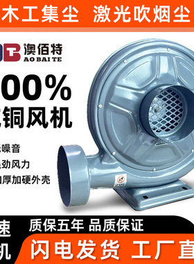 中压风机吸灰木工吸抽尘气烟激光雕刻机离心式鼓风机550w220V纯铜