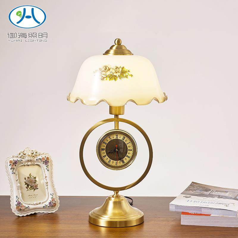 新中式复古怀旧风卧室台灯民国风格书房客厅带钟表装饰床头柜灯