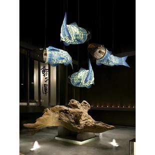 鱼形吊灯中式 饰鱼灯造型灯 餐厅酒店火锅店创意设计师餐饮店饭店装