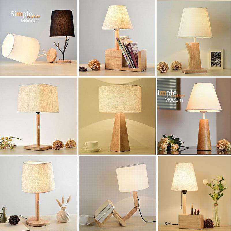 田园木质卧室床头灯具装饰北欧风木艺书房LED布艺礼品工程台灯