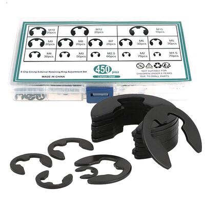 450PCS开口挡圈 E形卡65锰黑色￠1.5-￠15 E型卡套装轴承组合装