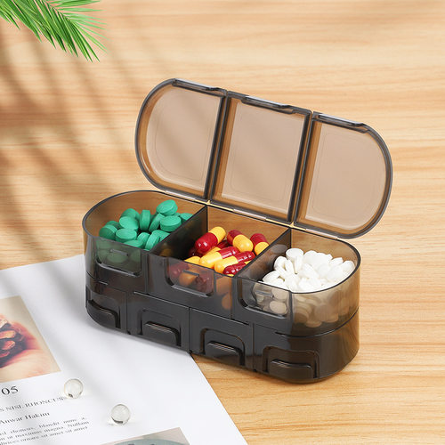 外贸拼装双层便携药盒分装盒药品