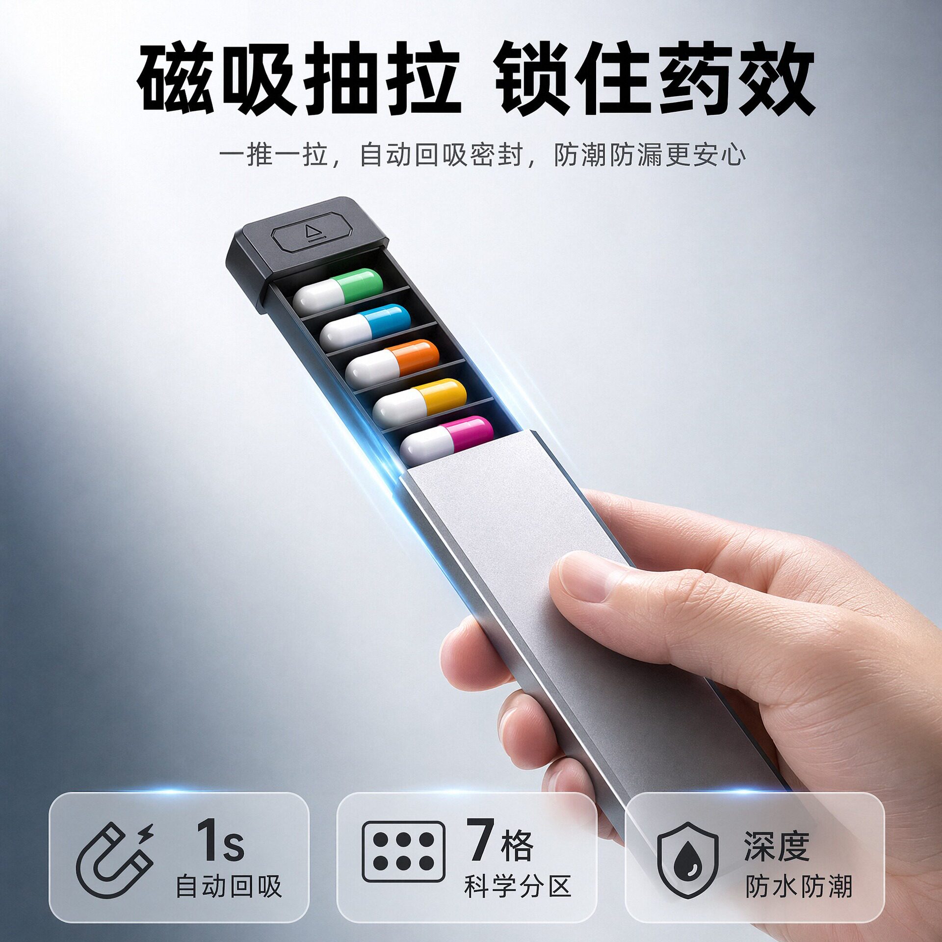一周七天便携式抽拉式磁吸款药盒