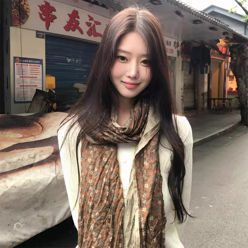 复古民族风碎花棉麻围巾披肩女