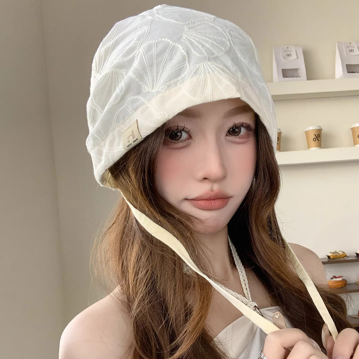 春夏薄款透气花朵堆堆帽子女韩版时尚复古系带小众包头帽遮阳帽潮