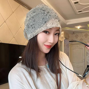 薄款镂空包头帽子女夏季时尚透气显脸小遮白发洋气百搭套头堆堆帽