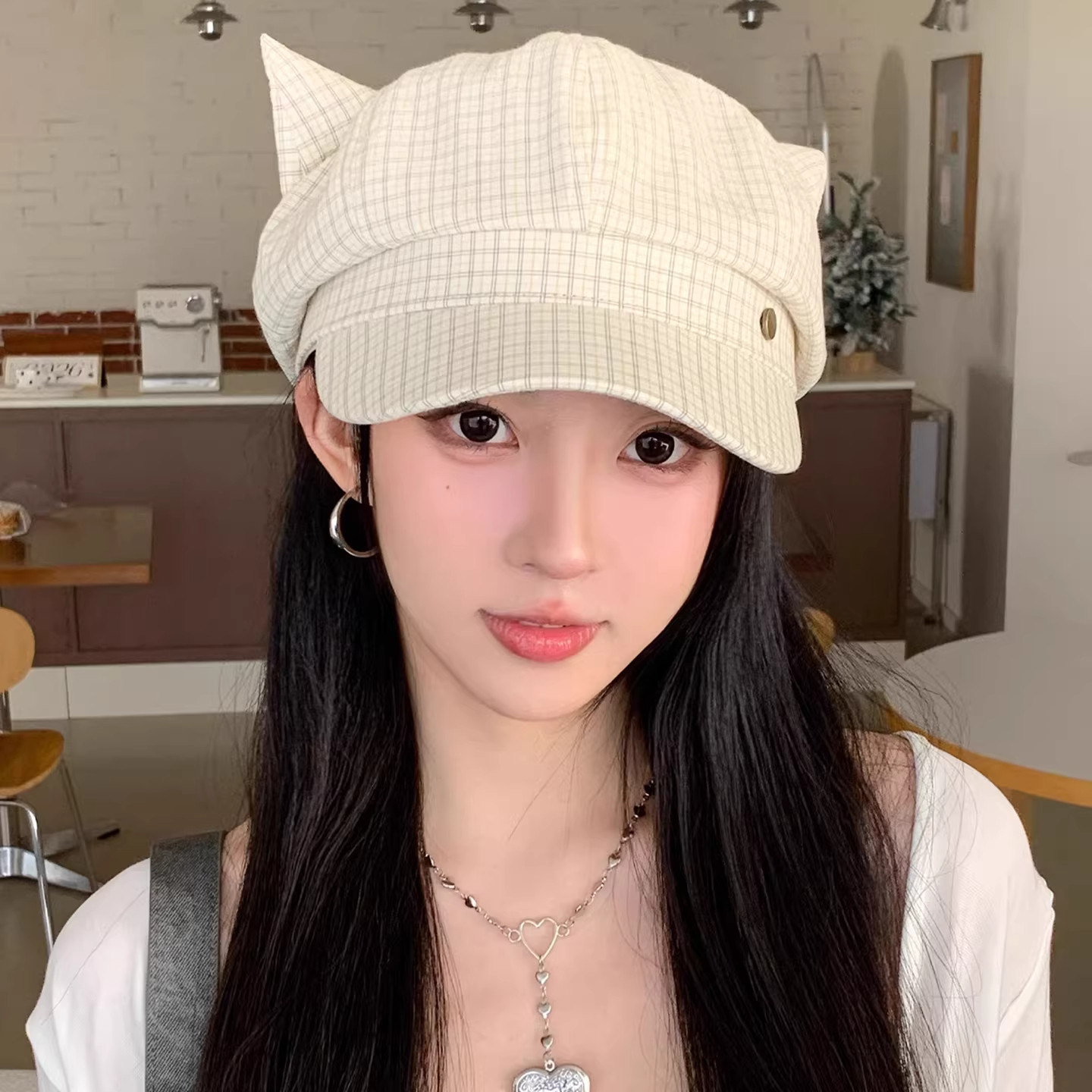 韩版复古格纹可爱猫耳朵小标八角帽子女春季新款时尚显脸小贝雷帽,服饰配件/皮带/帽子/围巾,帽子,淘宝优惠券,粉丝福利购,淘宝优惠卷