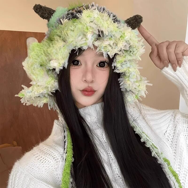卡通小怪物针织雷锋帽