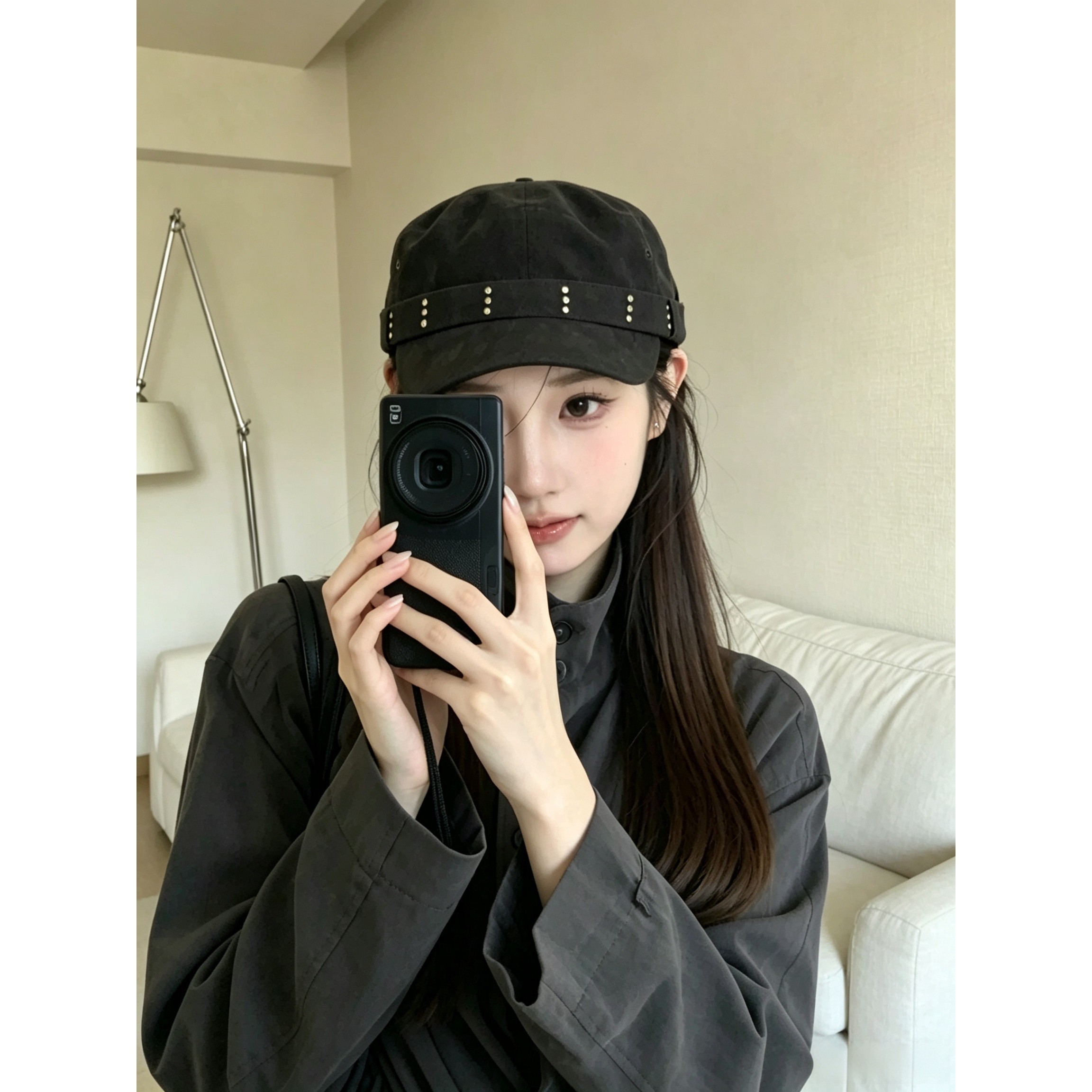 韩系复古铆钉显脸小鸭舌帽