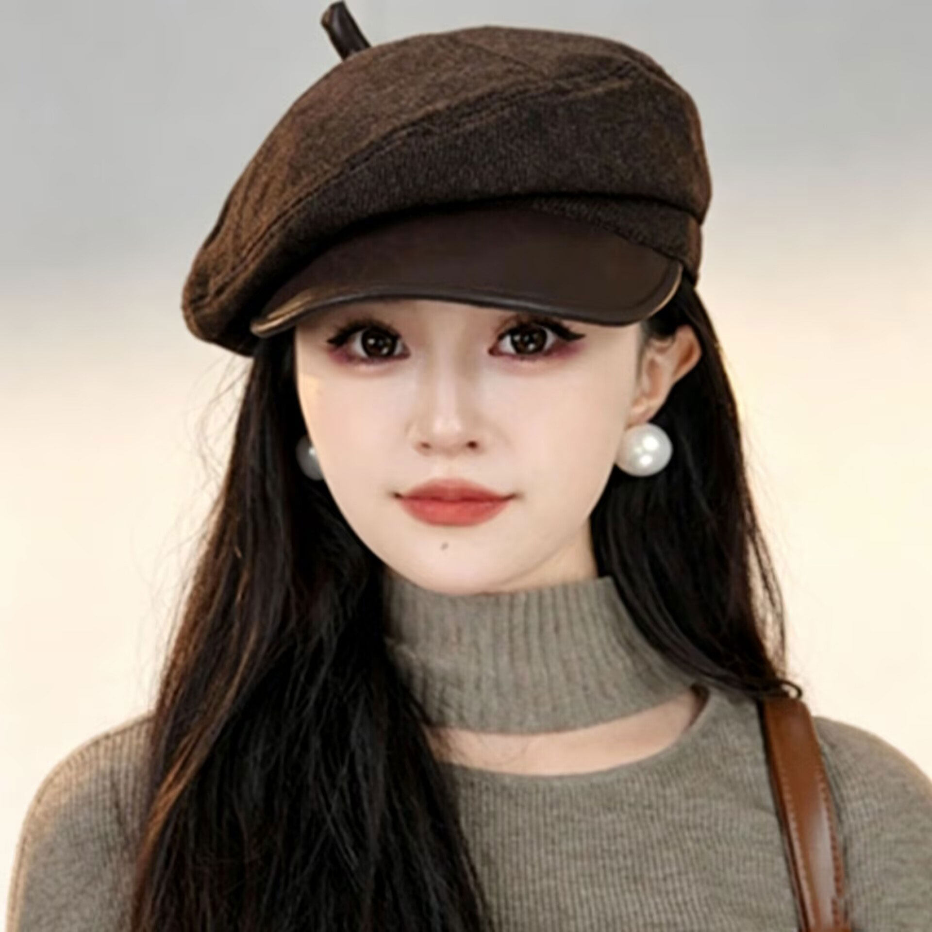 老钱风复古拼接贝雷帽女秋冬