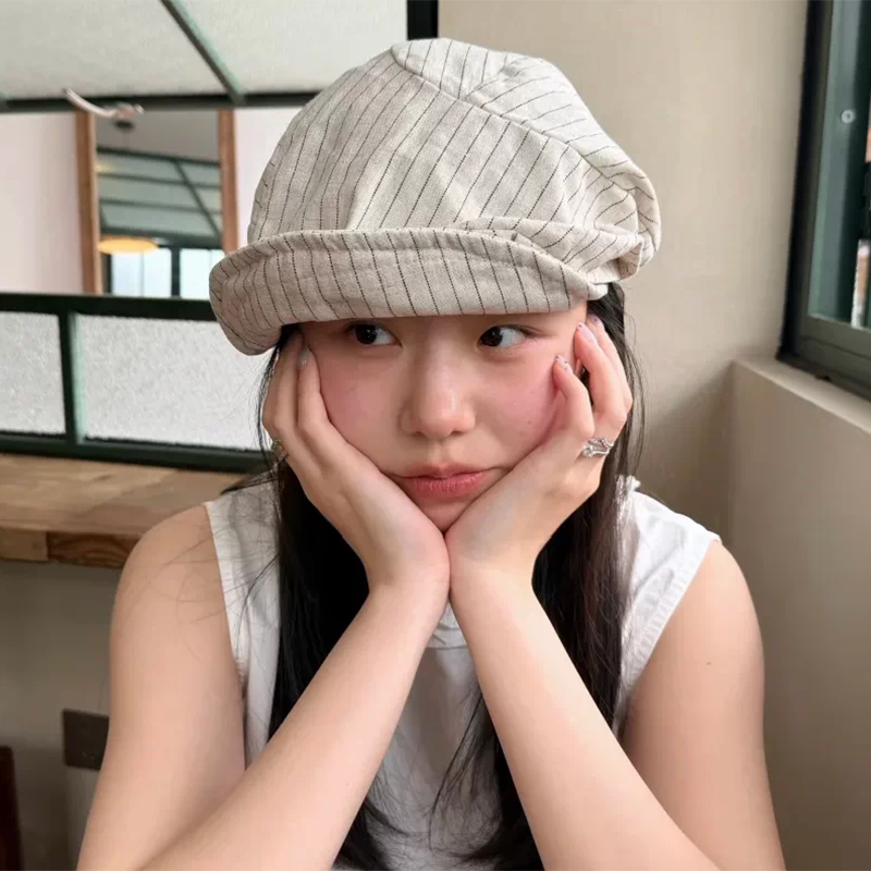 日系条纹夏季薄款透气遮阳贝雷帽