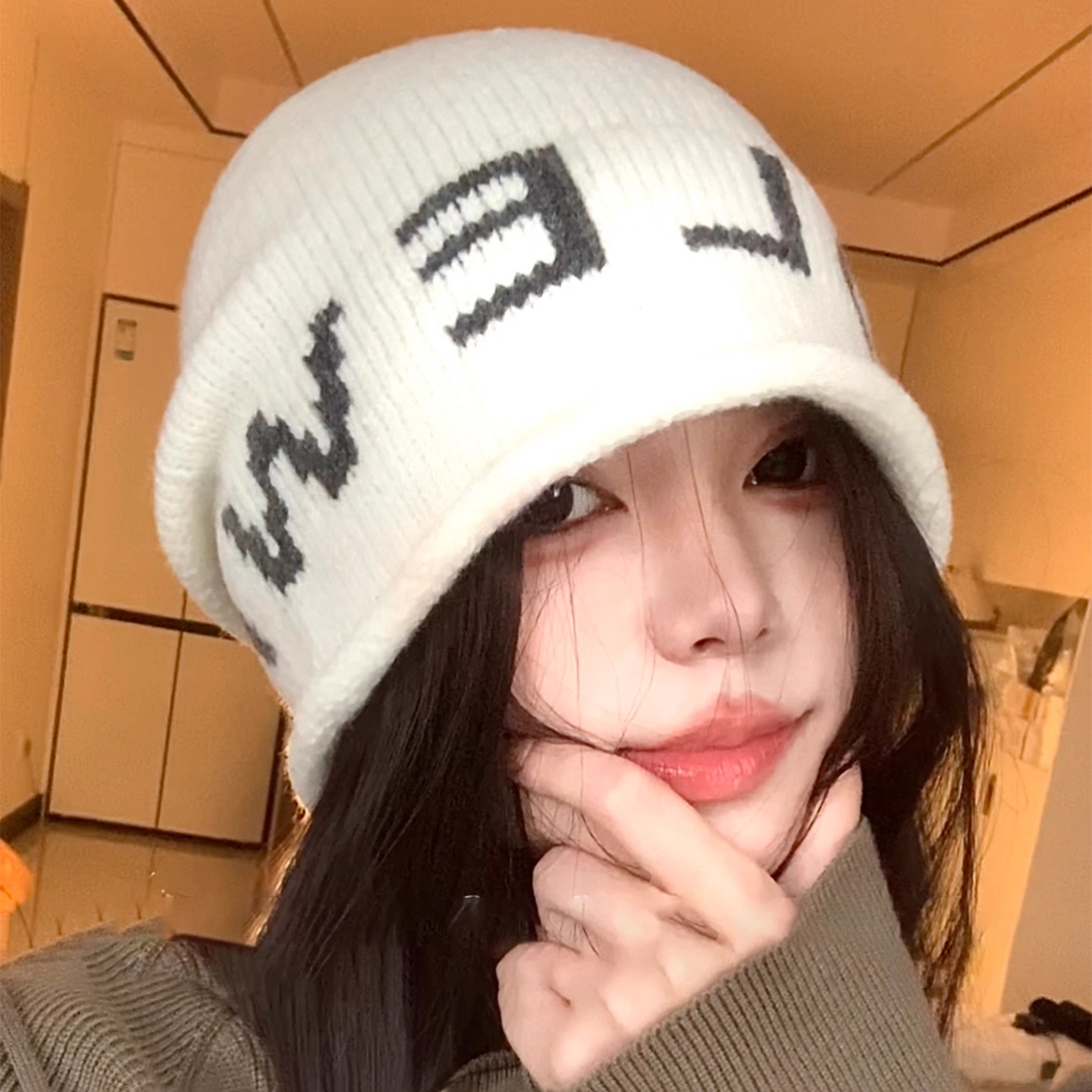 秋冬季韩版堆堆帽子女千禧辣妹风冷帽宽松大头围显脸小保暖针织帽