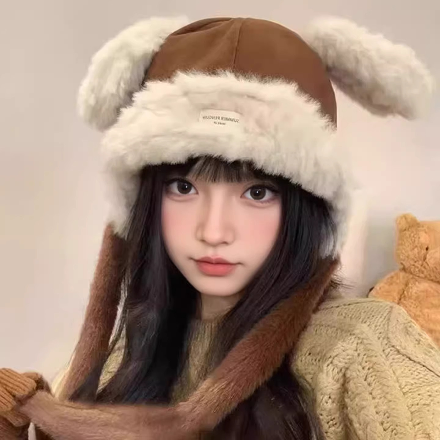 日系可爱小狗麂皮绒毛绒帽子女秋冬新款加厚保暖护耳显脸小雷锋帽,服饰配件/皮带/帽子/围巾,帽子,淘宝优惠券,粉丝福利购,淘宝优惠卷