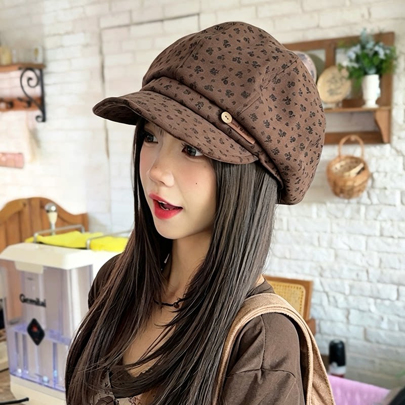 韩系复古小碎花显脸小报童帽女