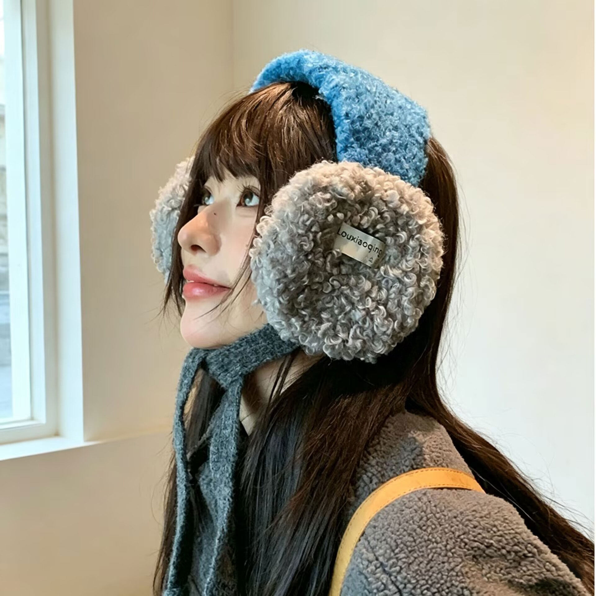 冬季羊羔绒系带保暖防寒耳罩女