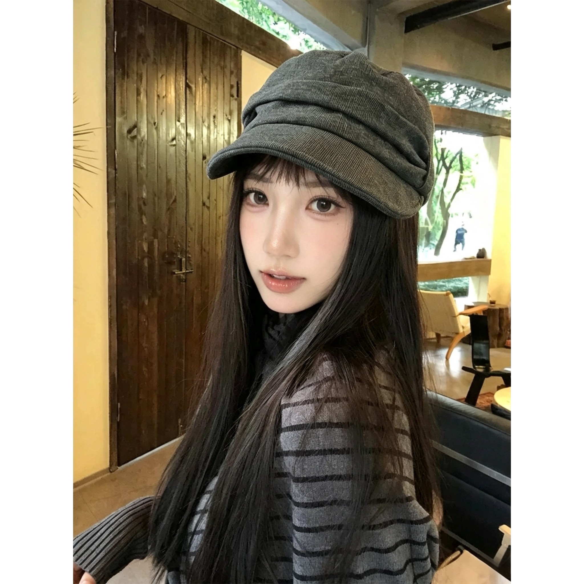 秋冬做旧堆堆显脸小报童帽女