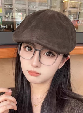 日系复古麂皮绒显脸小贝雷帽
