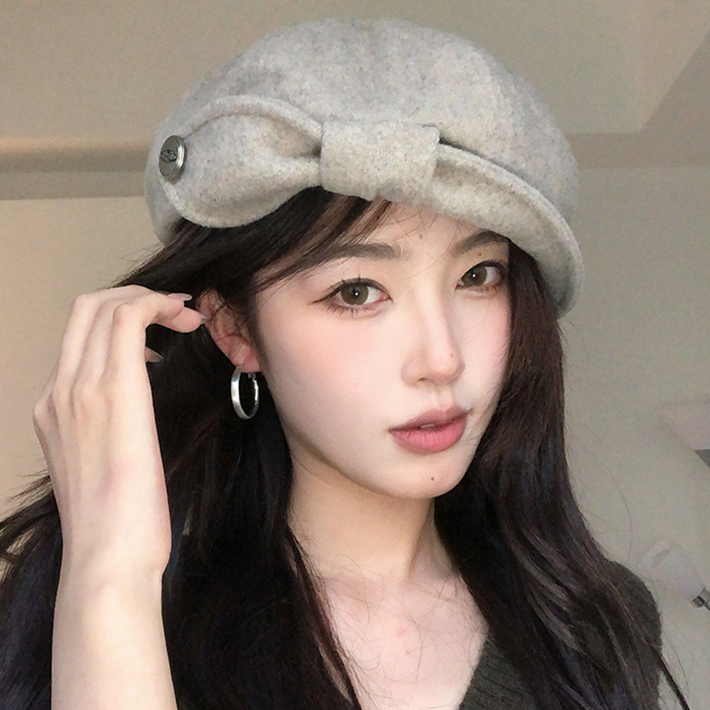 复古蝴蝶结贝雷帽女秋冬保暖帽子