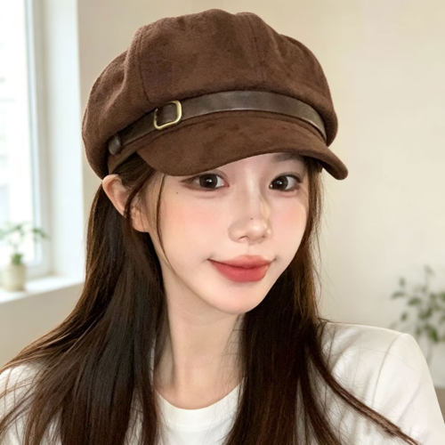 美拉德咖复古显脸小报童帽女款