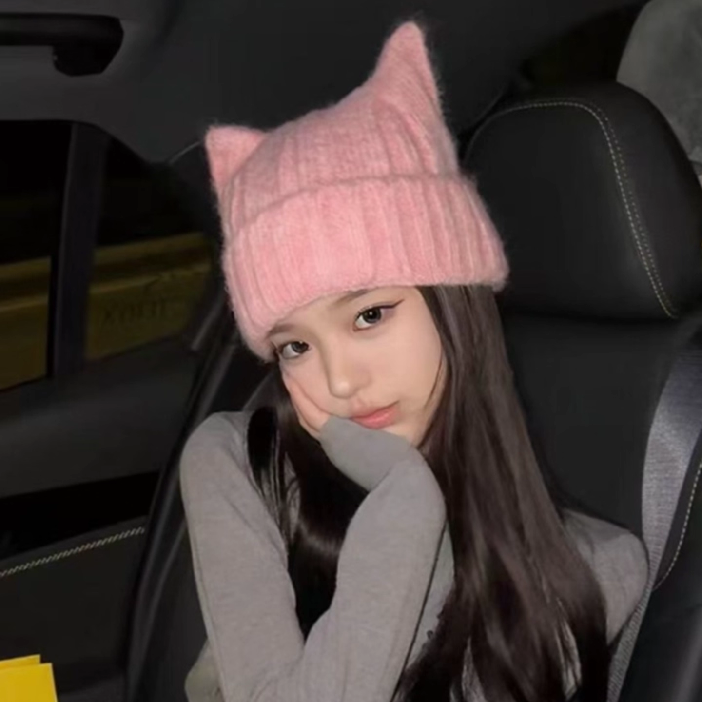 日系可爱俏皮猫耳毛线帽