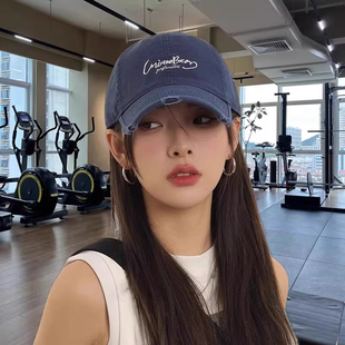 新款 休闲通勤百搭显脸小棒球帽 做旧刺绣字母鸭舌帽子女春秋季 韩版