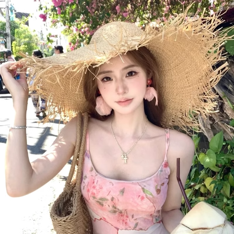 大帽檐海边拉菲草帽2025新款