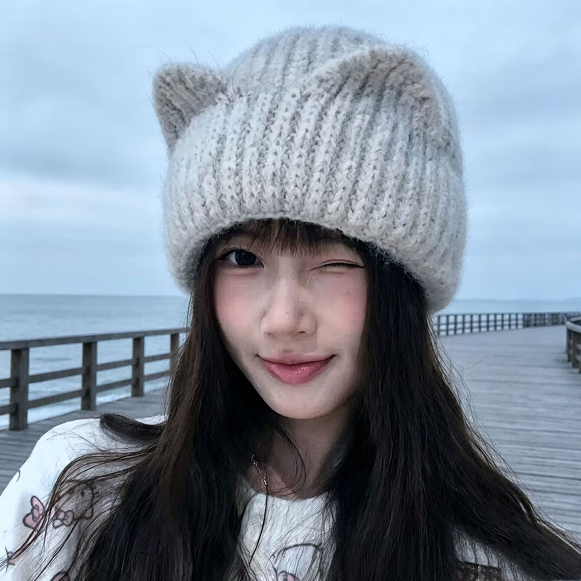 冬季猫咪护耳针织帽女显脸小