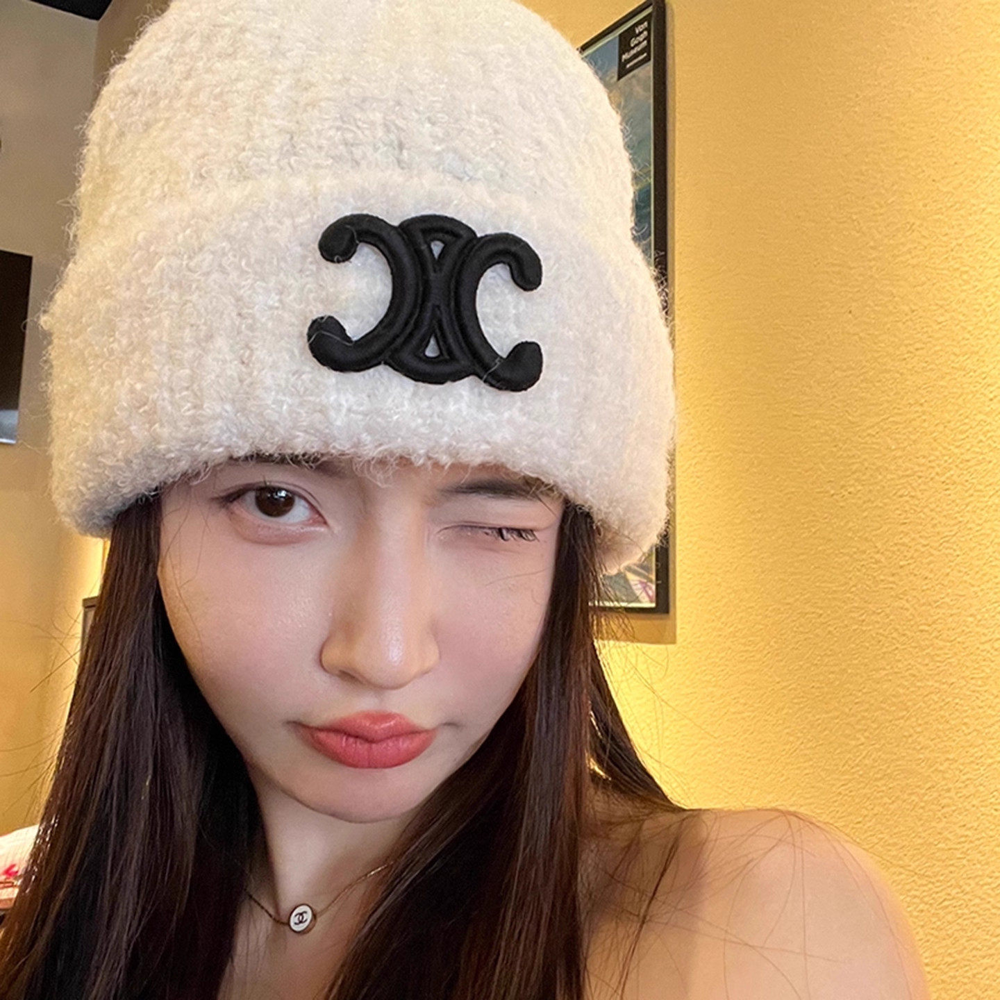 高品质凯旋门针织帽子女秋冬季时尚百搭保暖防风护耳大头围毛线帽