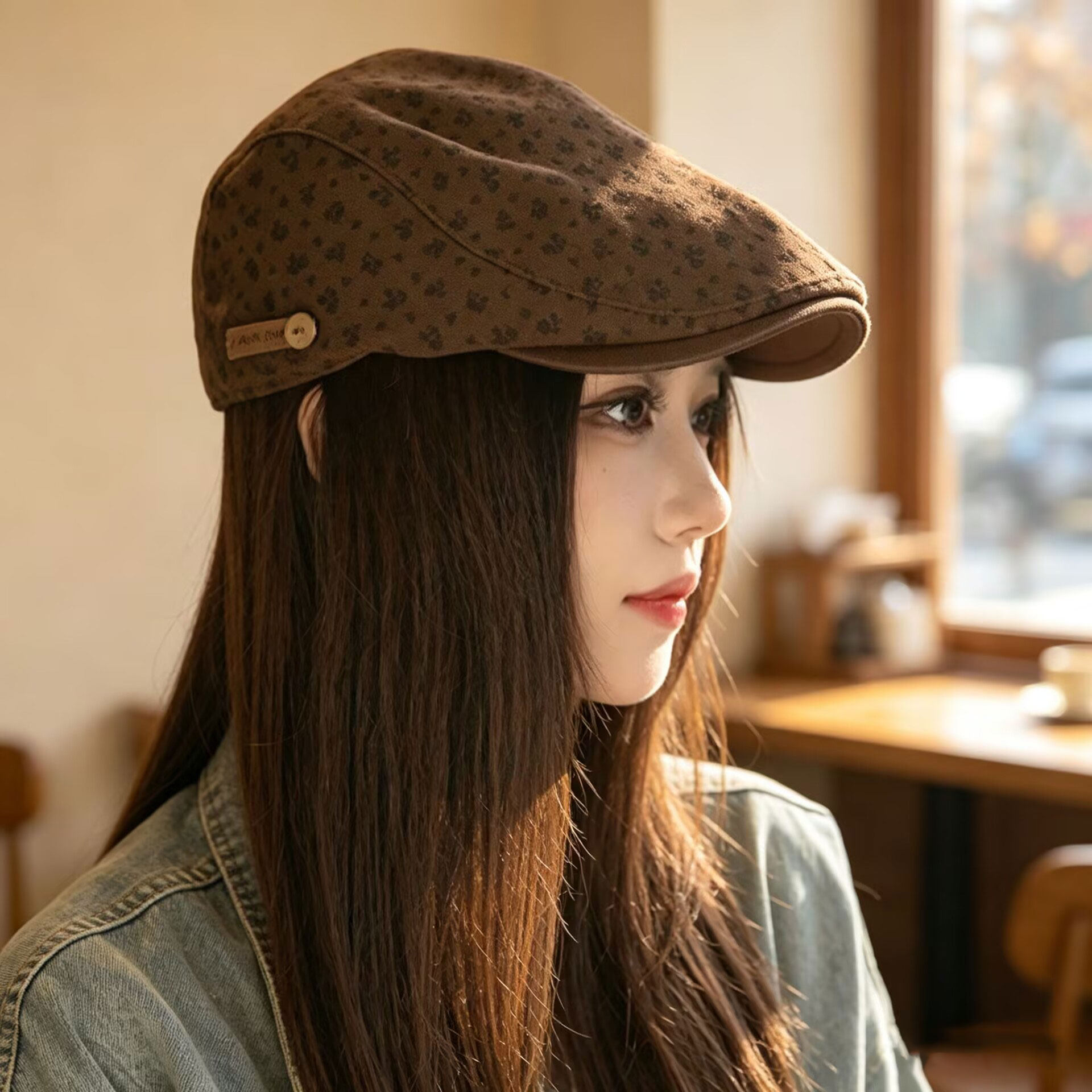 韩版复古碎花女报童帽显脸小