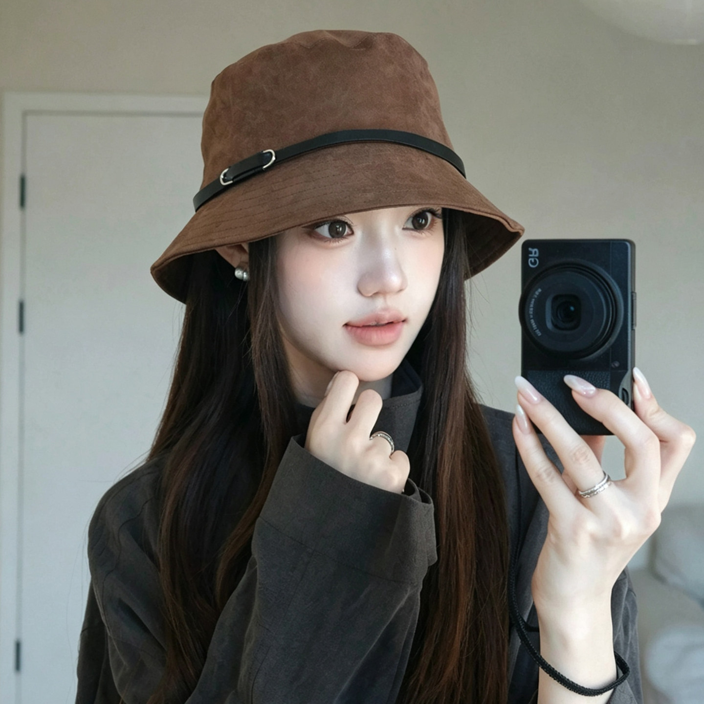 韩系复古女秋冬大头围显脸小渔夫