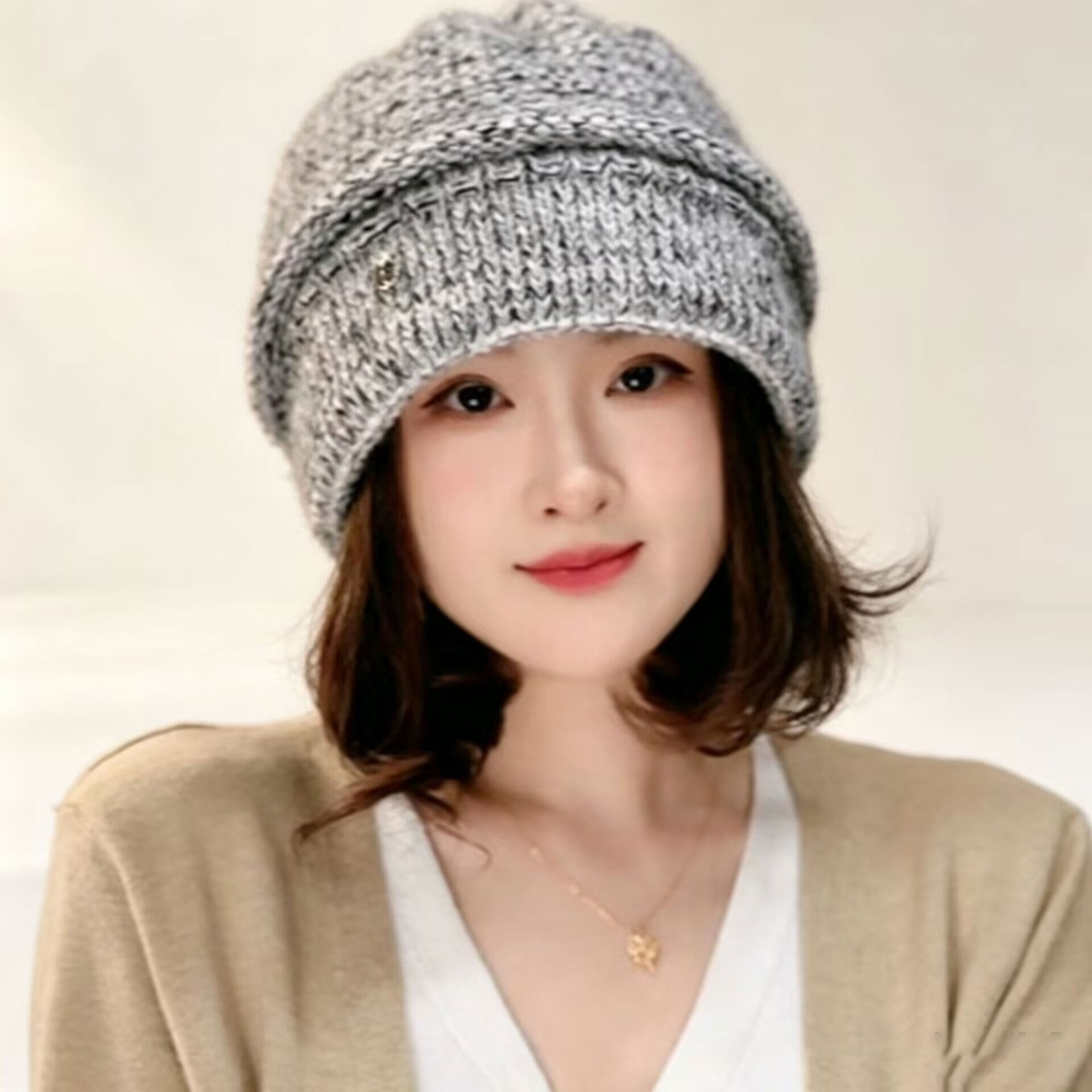 秋冬复古混花女护耳针织帽显脸小