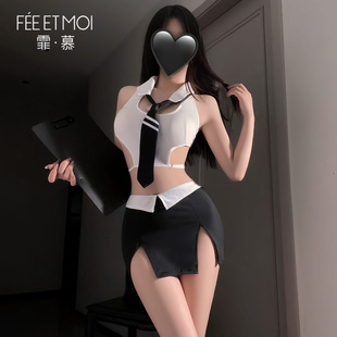 女 黑领带超短小半身包臀裙套装 多款 性感前缘霸总秘书制服白衬衫