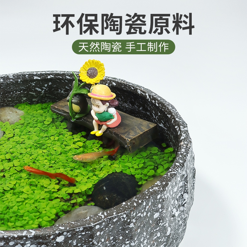速发微景观灰猫垂钓陶瓷古法养鱼缸水培植物盆栽创意桌面生态造景