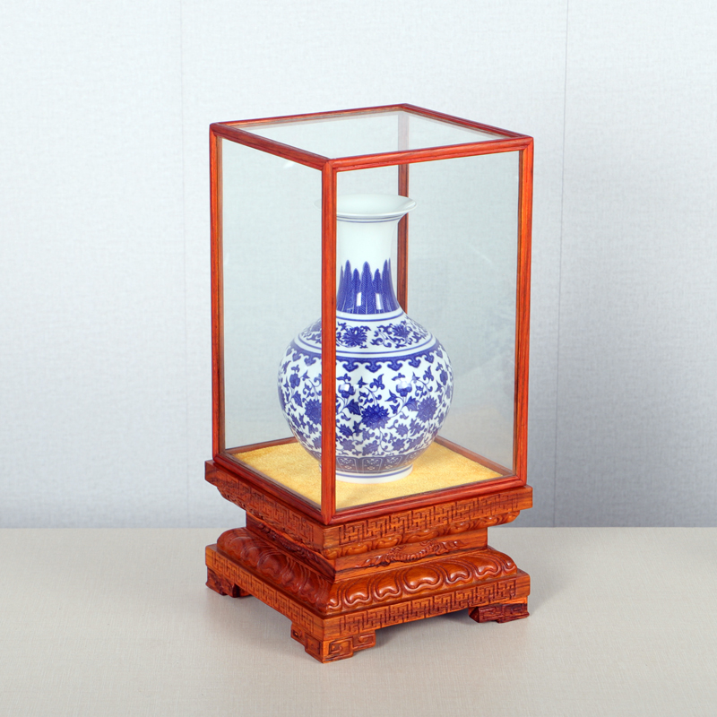 速发红木玻璃罩宝笼玉器珠宝摆件佛像透明防尘罩展示盒罩子可