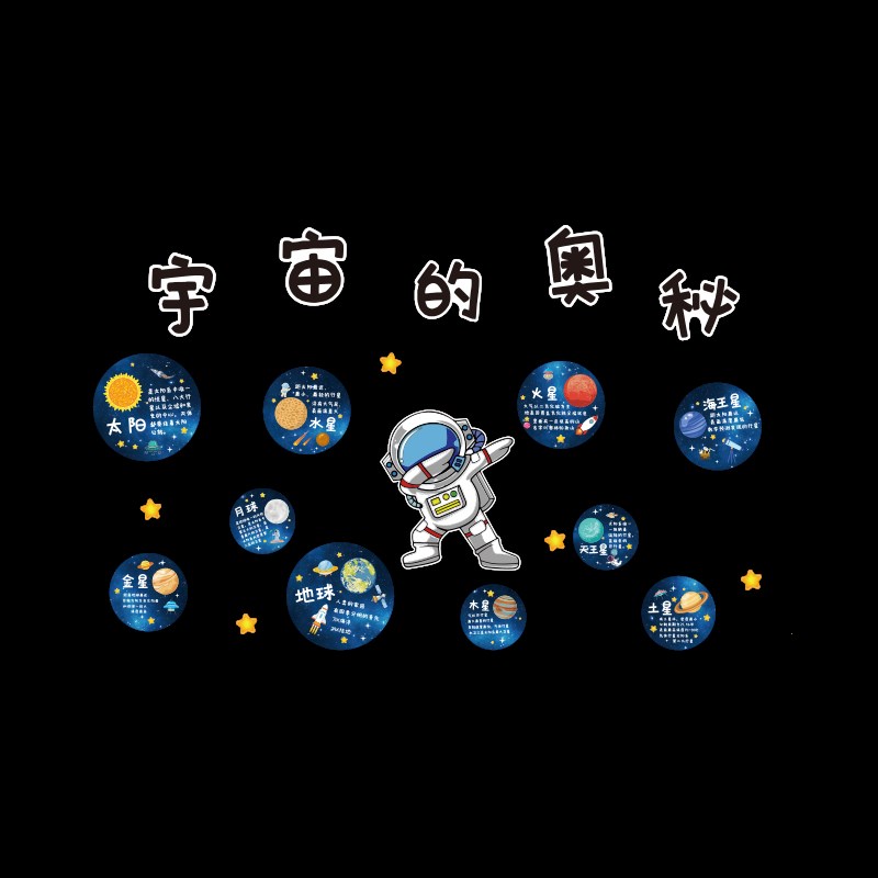 速发太空航天科技环创文化墙贴纸画主题装饰布置幼儿园科技馆环境
