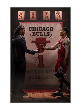 罗斯周边挂画NBA球星海报相框装饰画孩卧室客厅篮球馆墙面壁画