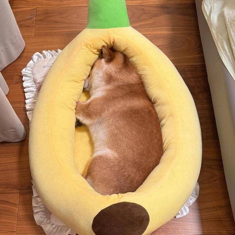 香蕉船狗窝冬季保暖可拆洗狗狗猫咪睡觉毛绒垫子宠物床四季通用