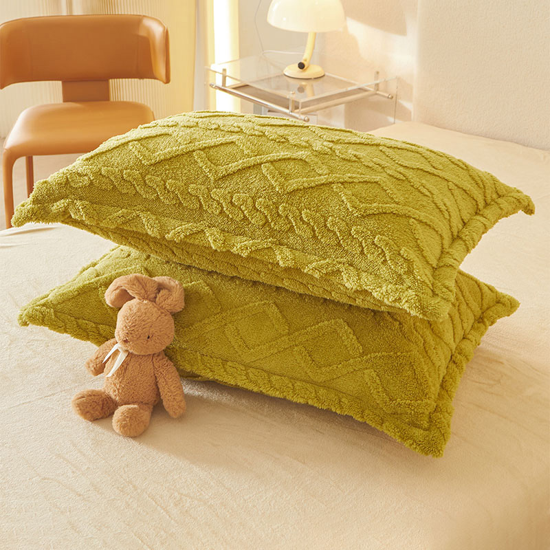 珊瑚绒双人枕芯塔芙绒枕头套枕套一对装加绒4cm48x7套加厚秋冬季