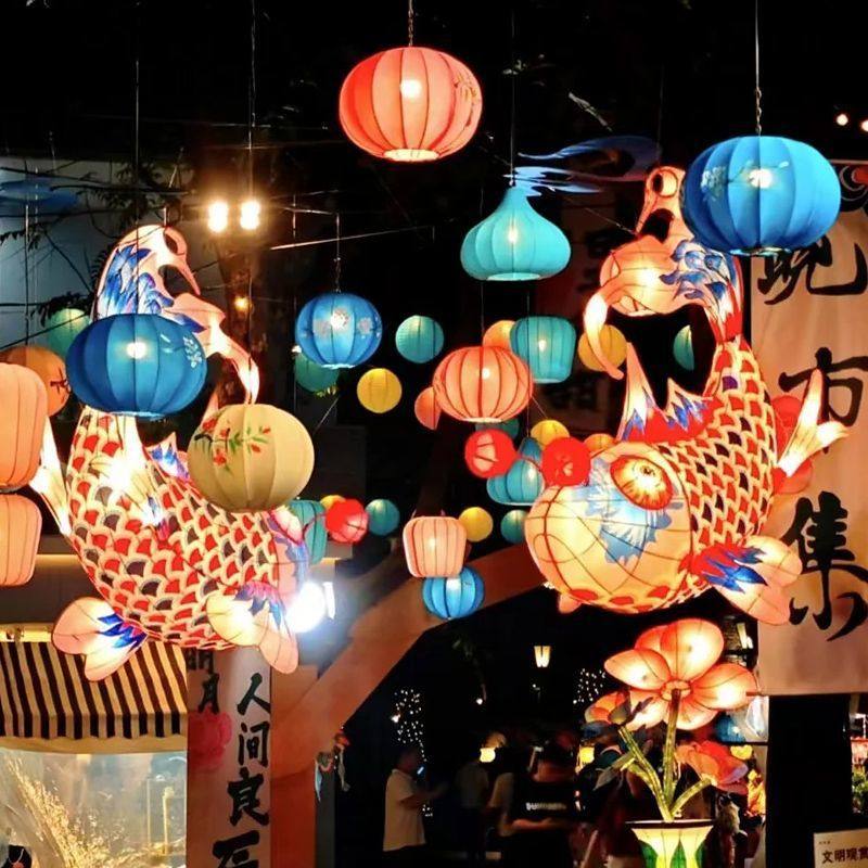 餐厅灯笼灯笼装饰古典圆球形新中式户外新款布艺可连串弹力布景区