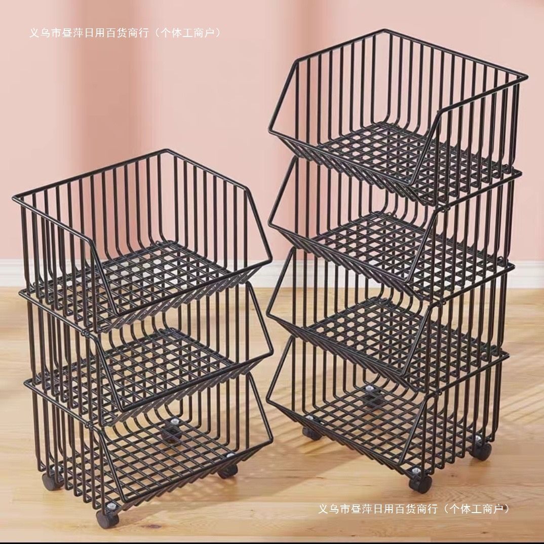 厨房置物架多层落地果蔬菜家用移动小推车玩具篮子收纳架昼萍碳钢