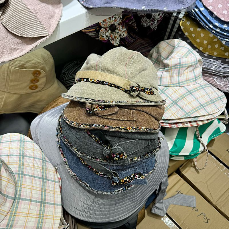 复古民族风做旧牛仔花边盆帽堆堆帽女春夏贝雷帽百搭包头画家帽潮