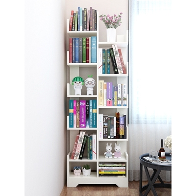 简易儿童小书架落地置物架一体靠墙实木不占地方空间学生家用书柜