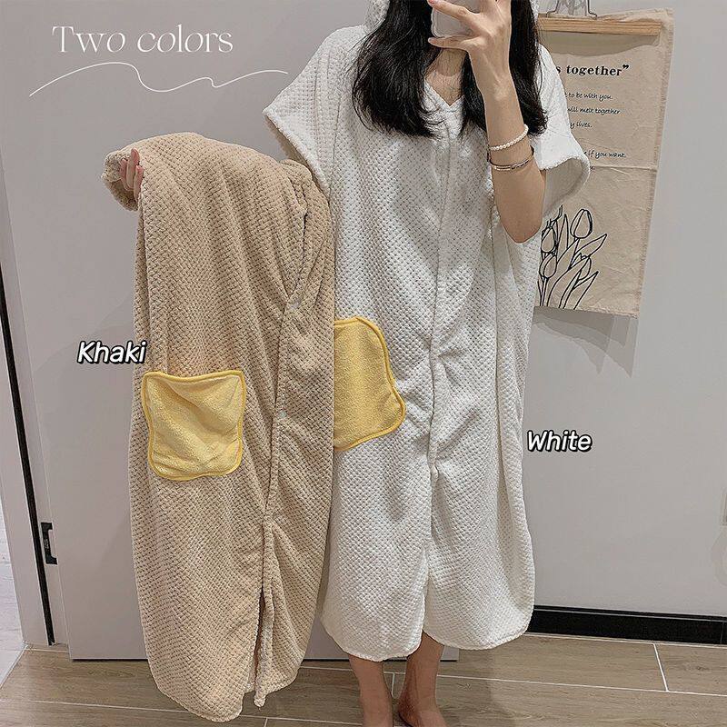 大浴巾可穿可裹女学生韩版可爱家用比纯棉吸水不掉毛斗篷连帽浴裙