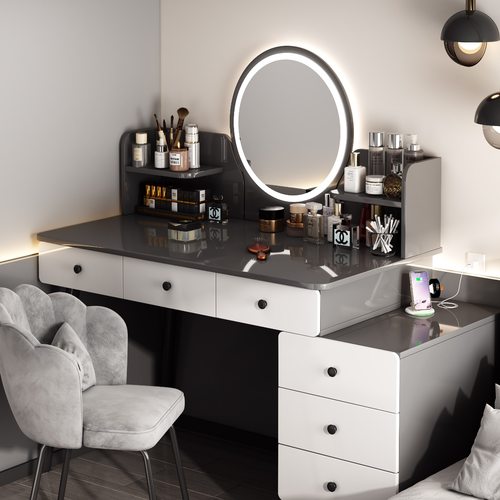 实木梳妆台卧室简约现代化妆桌柜2025新款轻奢高级感收纳斗柜一体