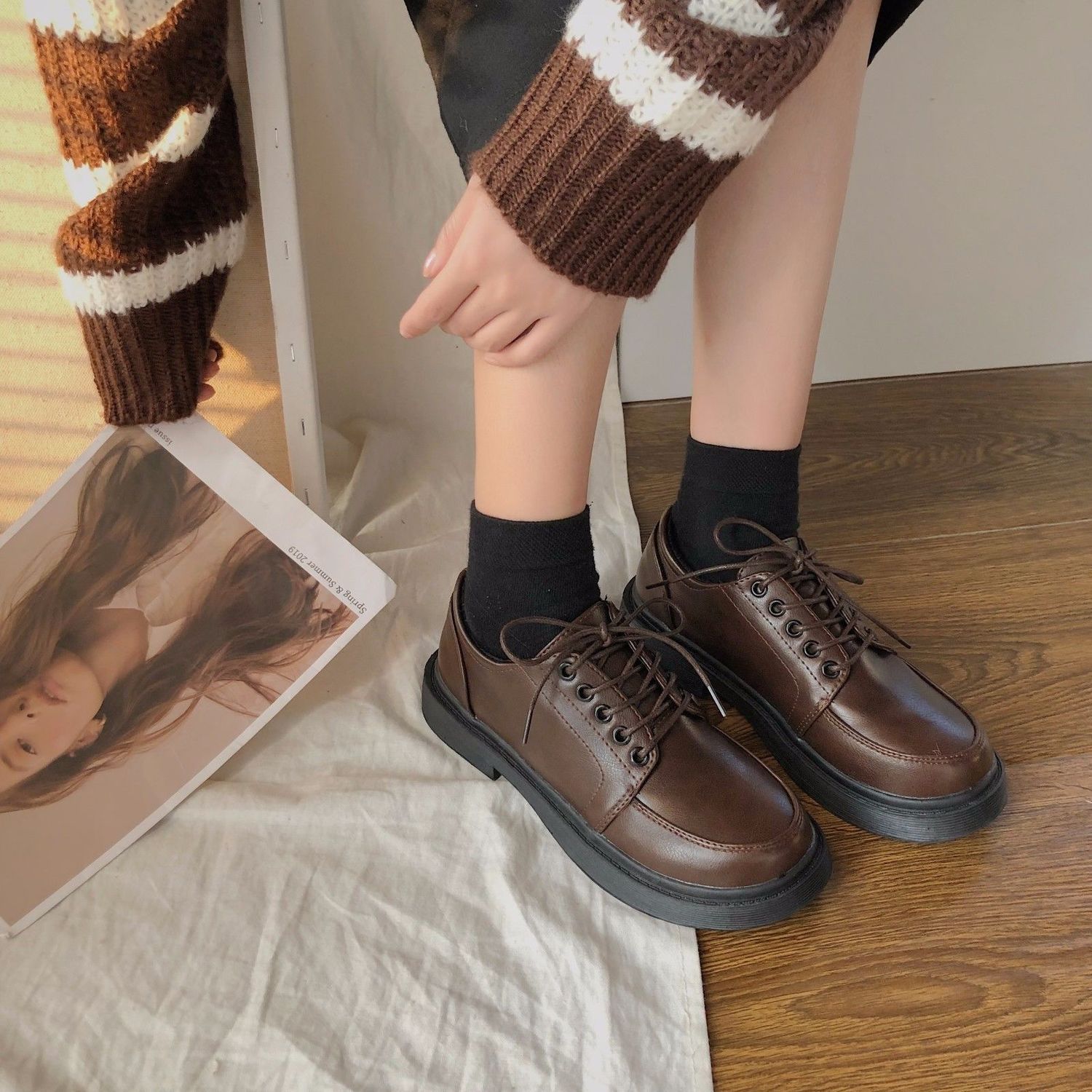 黑色小皮鞋女学生韩版百搭复古英伦风2023春秋季新款圆头日系学院