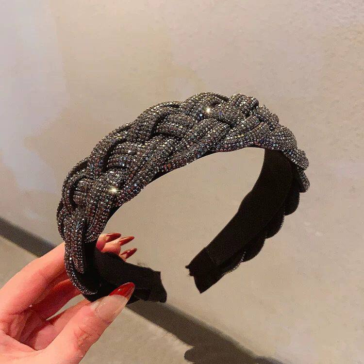 满钻麻花发箍发捆高级感手工编织辫子气质高颅顶显发量宽边头箍女